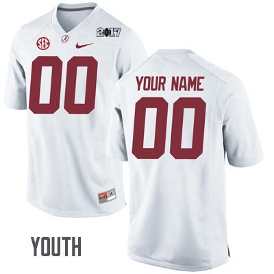 Alabama Crimson Tide Youth Custom #00 White NCAA Nike Authentic Stitched Playoff Embroidered College Football Jersey HU16W77PS
